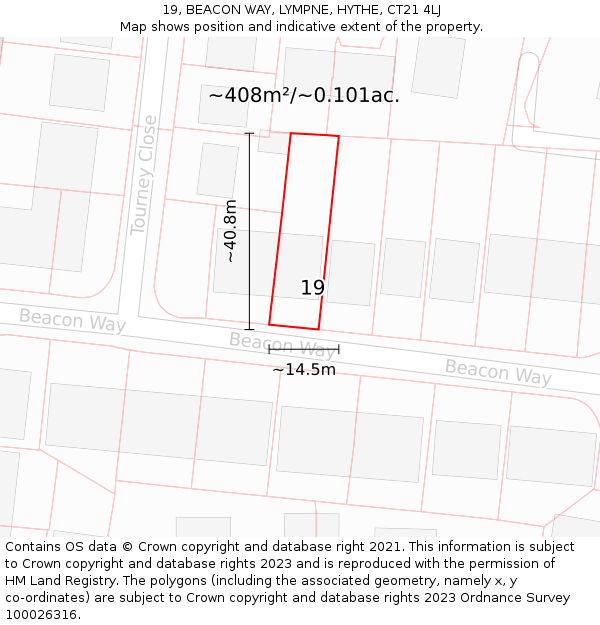 19, BEACON WAY, LYMPNE, HYTHE, CT21 4LJ: Plot and title map
