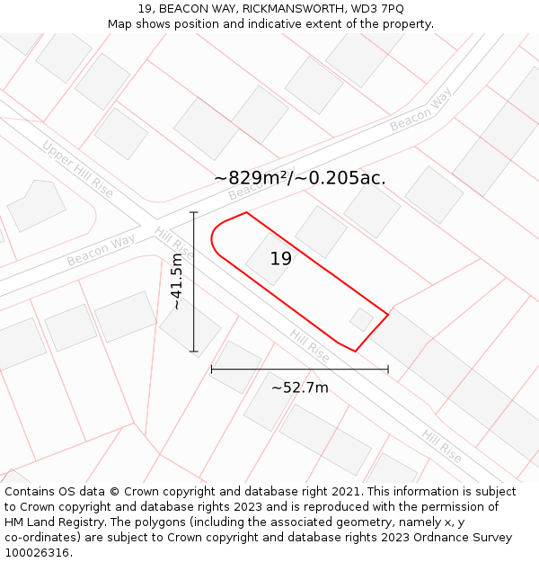 19, BEACON WAY, RICKMANSWORTH, WD3 7PQ: Plot and title map