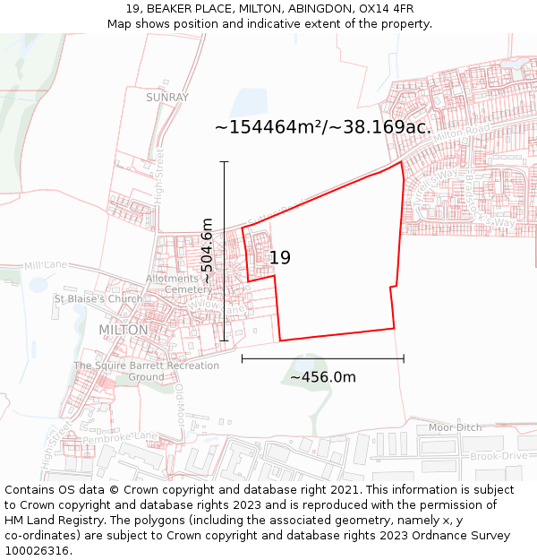 19, BEAKER PLACE, MILTON, ABINGDON, OX14 4FR: Plot and title map