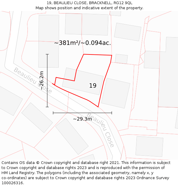 19, BEAULIEU CLOSE, BRACKNELL, RG12 9QL: Plot and title map