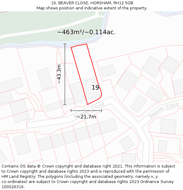 19, BEAVER CLOSE, HORSHAM, RH12 5GB: Plot and title map