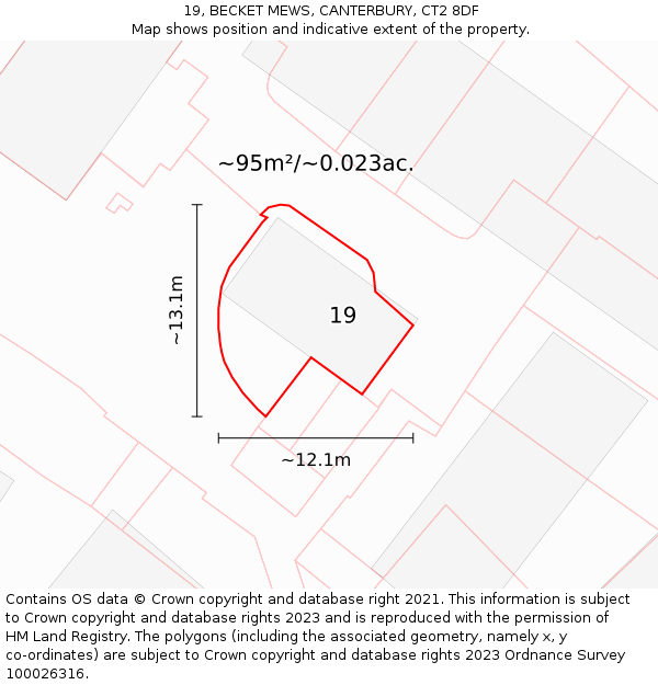 19, BECKET MEWS, CANTERBURY, CT2 8DF: Plot and title map