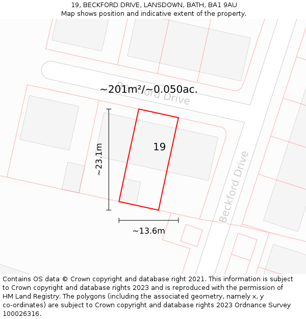 19, BECKFORD DRIVE, LANSDOWN, BATH, BA1 9AU: Plot and title map