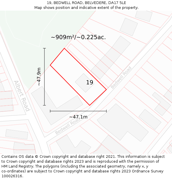 19, BEDWELL ROAD, BELVEDERE, DA17 5LE: Plot and title map