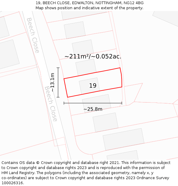 19, BEECH CLOSE, EDWALTON, NOTTINGHAM, NG12 4BG: Plot and title map