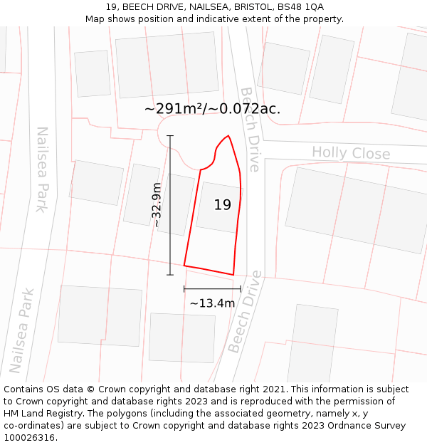 19, BEECH DRIVE, NAILSEA, BRISTOL, BS48 1QA: Plot and title map