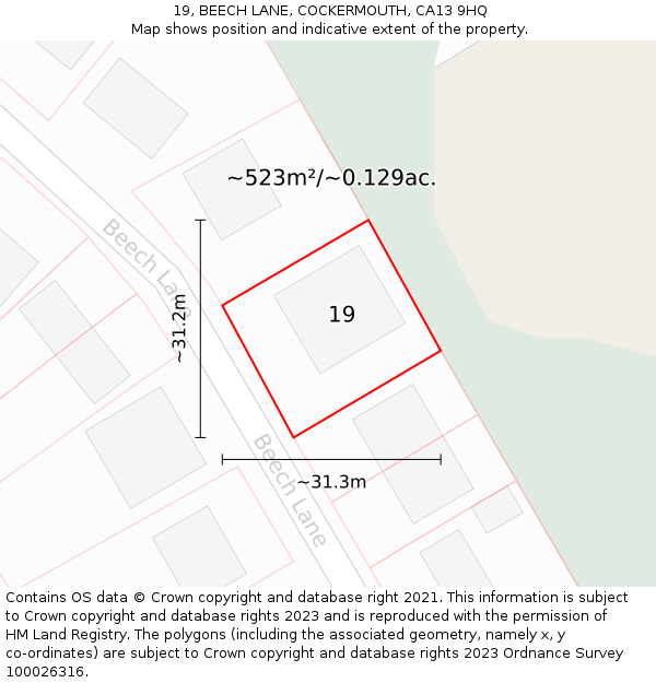 19, BEECH LANE, COCKERMOUTH, CA13 9HQ: Plot and title map