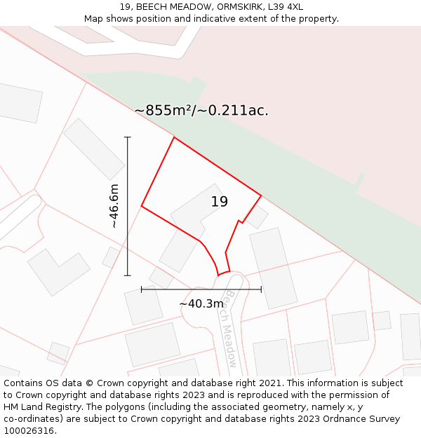 19, BEECH MEADOW, ORMSKIRK, L39 4XL: Plot and title map