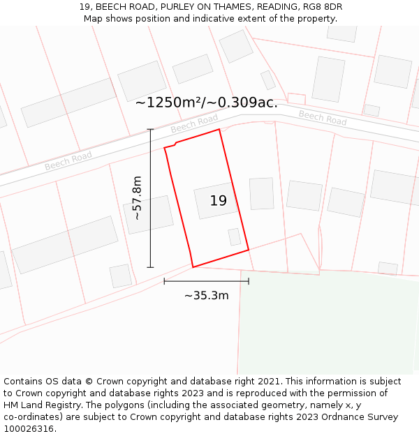 19, BEECH ROAD, PURLEY ON THAMES, READING, RG8 8DR: Plot and title map