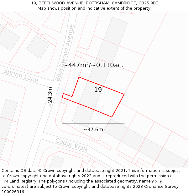 19, BEECHWOOD AVENUE, BOTTISHAM, CAMBRIDGE, CB25 9BE: Plot and title map