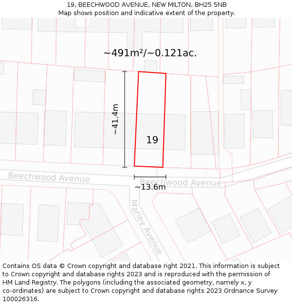 19, BEECHWOOD AVENUE, NEW MILTON, BH25 5NB: Plot and title map