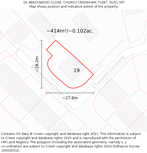 19, BEECHWOOD CLOSE, CHURCH CROOKHAM, FLEET, GU51 5PT: Plot and title map