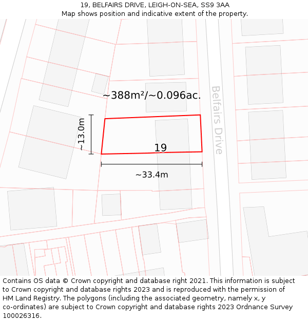 19, BELFAIRS DRIVE, LEIGH-ON-SEA, SS9 3AA: Plot and title map