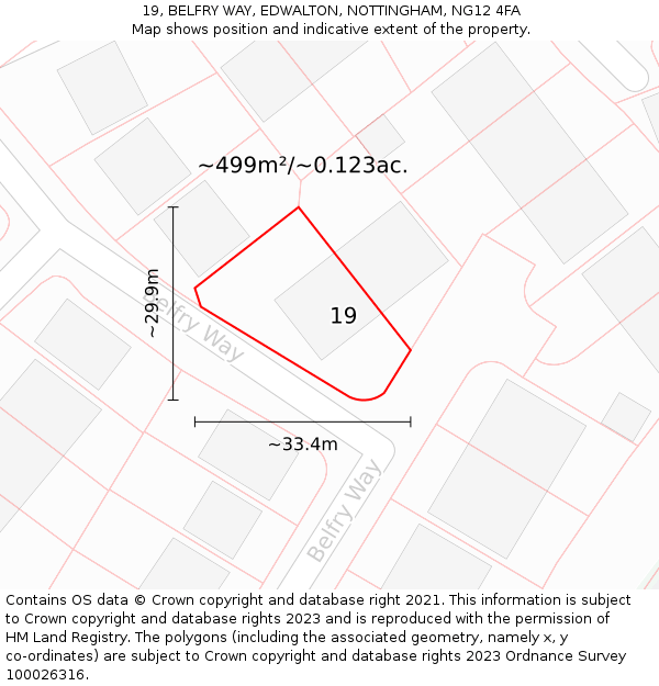 19, BELFRY WAY, EDWALTON, NOTTINGHAM, NG12 4FA: Plot and title map