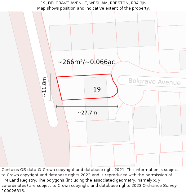 19, BELGRAVE AVENUE, WESHAM, PRESTON, PR4 3JN: Plot and title map