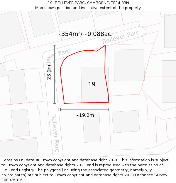 19, BELLEVER PARC, CAMBORNE, TR14 8RN: Plot and title map