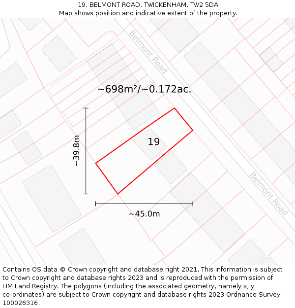 19, BELMONT ROAD, TWICKENHAM, TW2 5DA: Plot and title map