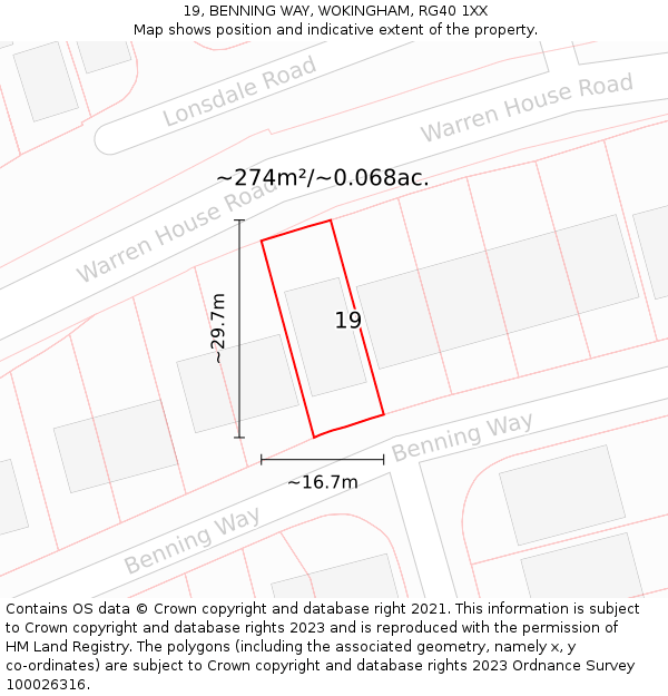 19, BENNING WAY, WOKINGHAM, RG40 1XX: Plot and title map