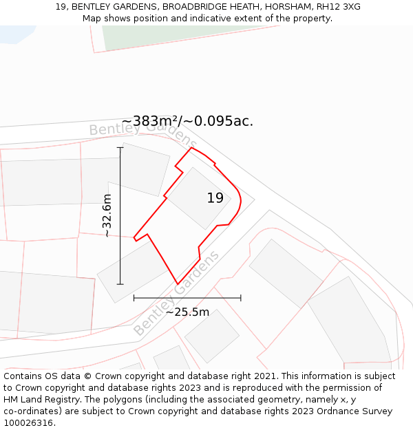 19, BENTLEY GARDENS, BROADBRIDGE HEATH, HORSHAM, RH12 3XG: Plot and title map