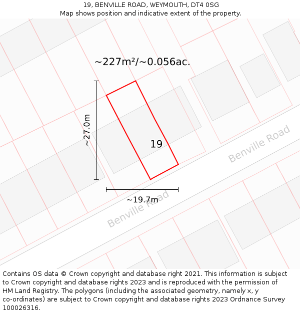 19, BENVILLE ROAD, WEYMOUTH, DT4 0SG: Plot and title map