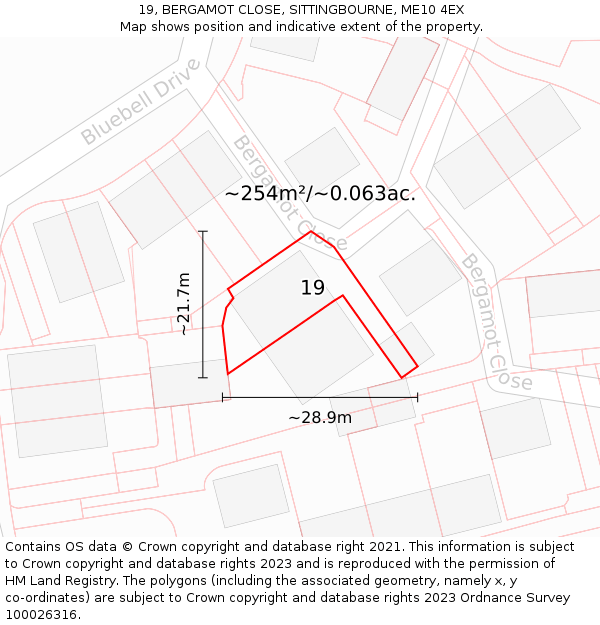 19, BERGAMOT CLOSE, SITTINGBOURNE, ME10 4EX: Plot and title map