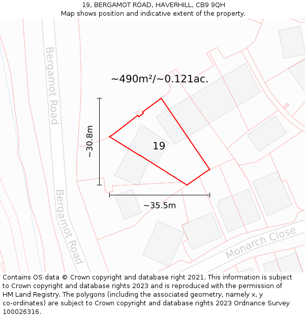 19, BERGAMOT ROAD, HAVERHILL, CB9 9QH: Plot and title map