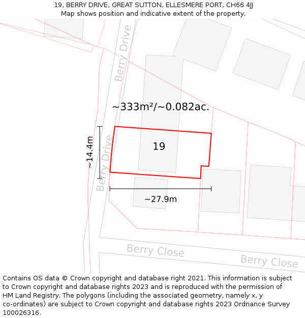 19, BERRY DRIVE, GREAT SUTTON, ELLESMERE PORT, CH66 4JJ: Plot and title map