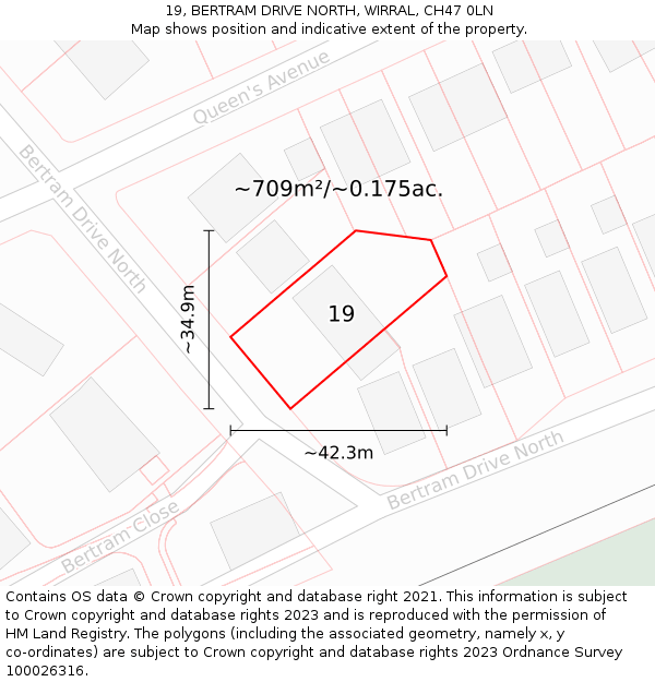 19, BERTRAM DRIVE NORTH, WIRRAL, CH47 0LN: Plot and title map