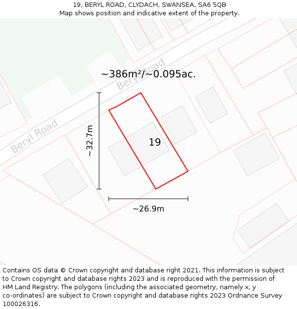 19, BERYL ROAD, CLYDACH, SWANSEA, SA6 5QB: Plot and title map