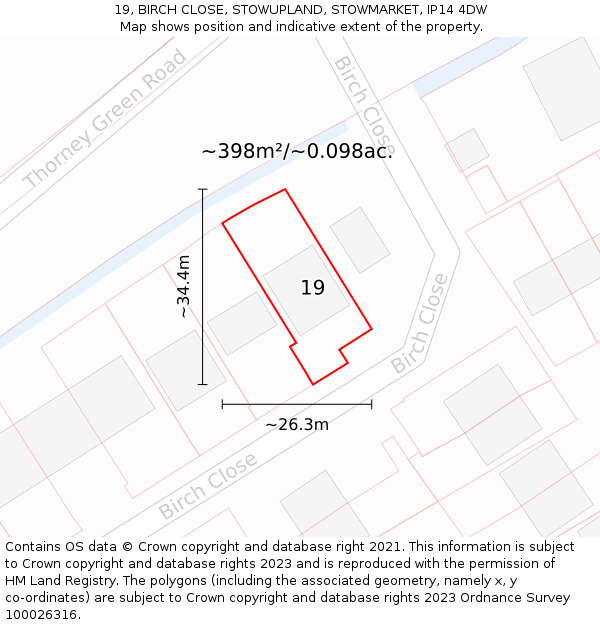 19, BIRCH CLOSE, STOWUPLAND, STOWMARKET, IP14 4DW: Plot and title map