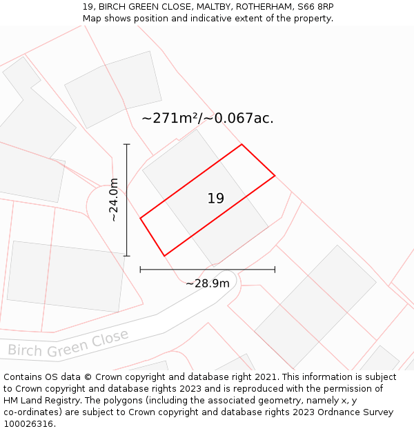 19, BIRCH GREEN CLOSE, MALTBY, ROTHERHAM, S66 8RP: Plot and title map