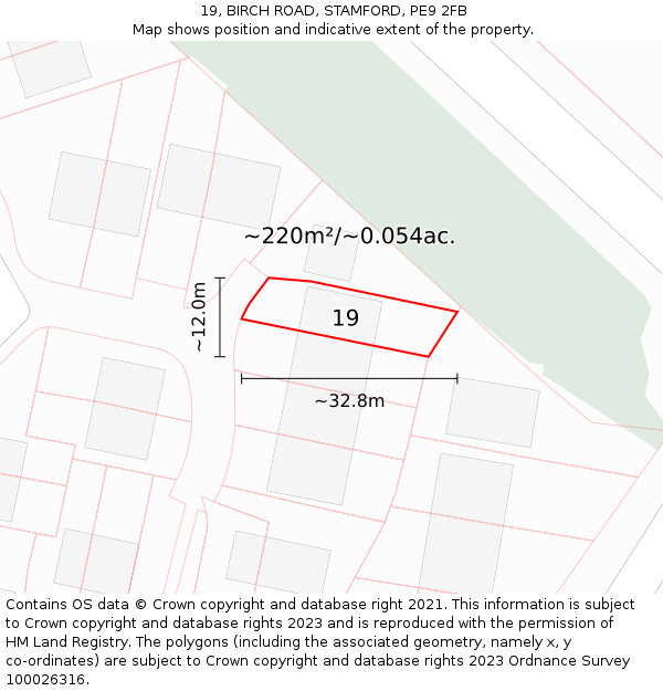 19, BIRCH ROAD, STAMFORD, PE9 2FB: Plot and title map