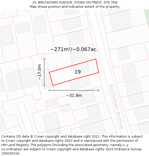 19, BIRCHDOWN AVENUE, STOKE-ON-TRENT, ST6 7EW: Plot and title map