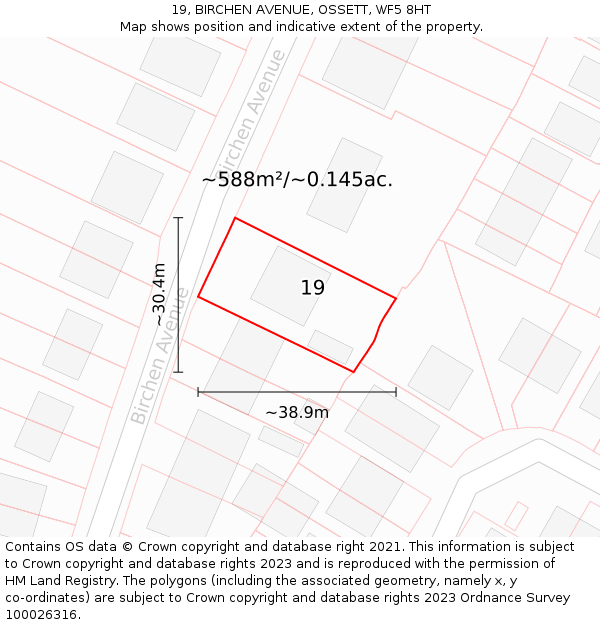 19, BIRCHEN AVENUE, OSSETT, WF5 8HT: Plot and title map