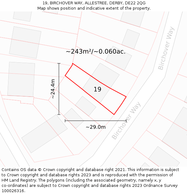 19, BIRCHOVER WAY, ALLESTREE, DERBY, DE22 2QG: Plot and title map