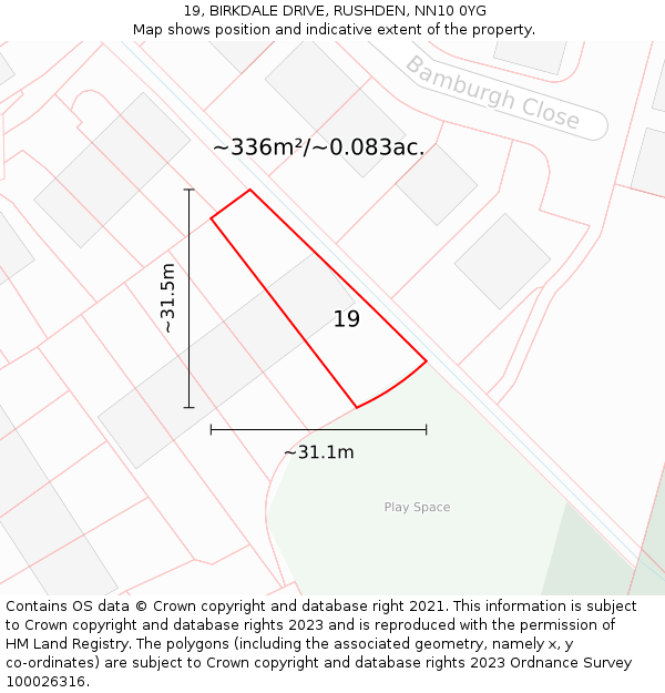 19, BIRKDALE DRIVE, RUSHDEN, NN10 0YG: Plot and title map