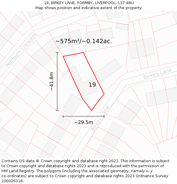 19, BIRKEY LANE, FORMBY, LIVERPOOL, L37 4BU: Plot and title map