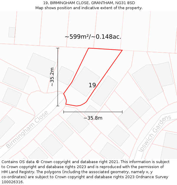 19, BIRMINGHAM CLOSE, GRANTHAM, NG31 8SD: Plot and title map