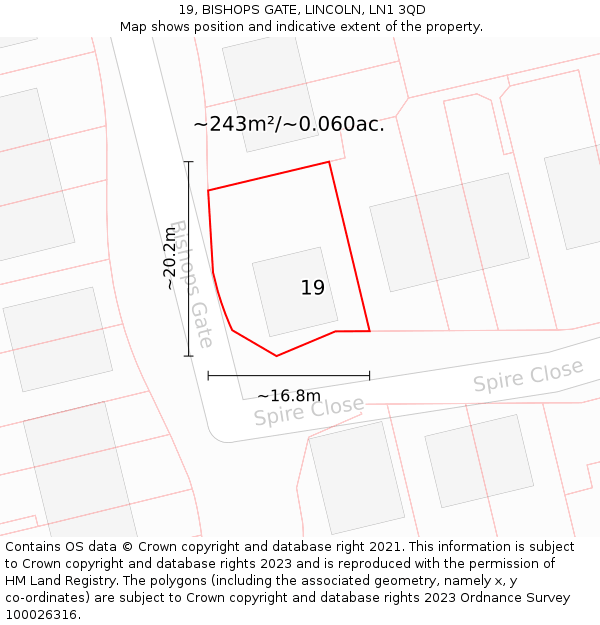 19, BISHOPS GATE, LINCOLN, LN1 3QD: Plot and title map