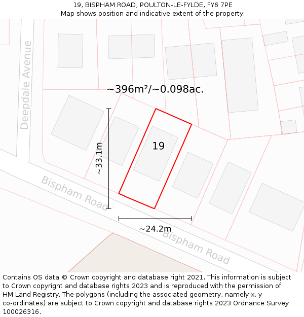 19, BISPHAM ROAD, POULTON-LE-FYLDE, FY6 7PE: Plot and title map