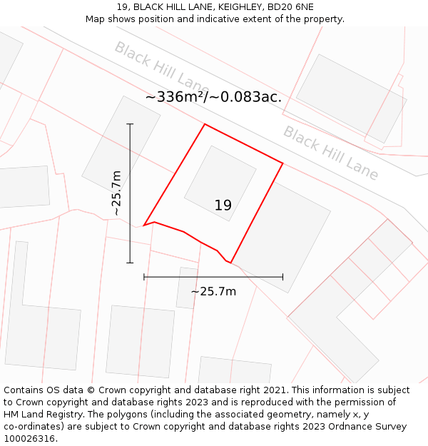 19, BLACK HILL LANE, KEIGHLEY, BD20 6NE: Plot and title map