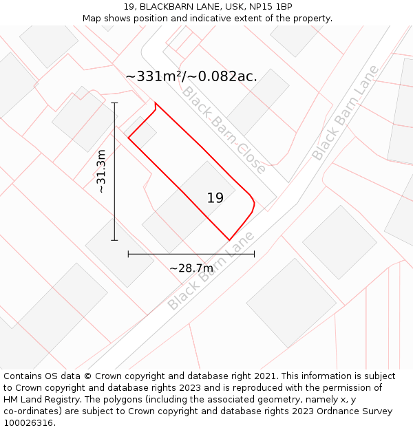 19, BLACKBARN LANE, USK, NP15 1BP: Plot and title map