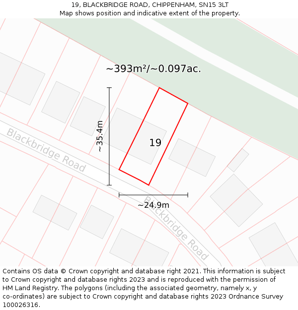 19, BLACKBRIDGE ROAD, CHIPPENHAM, SN15 3LT: Plot and title map