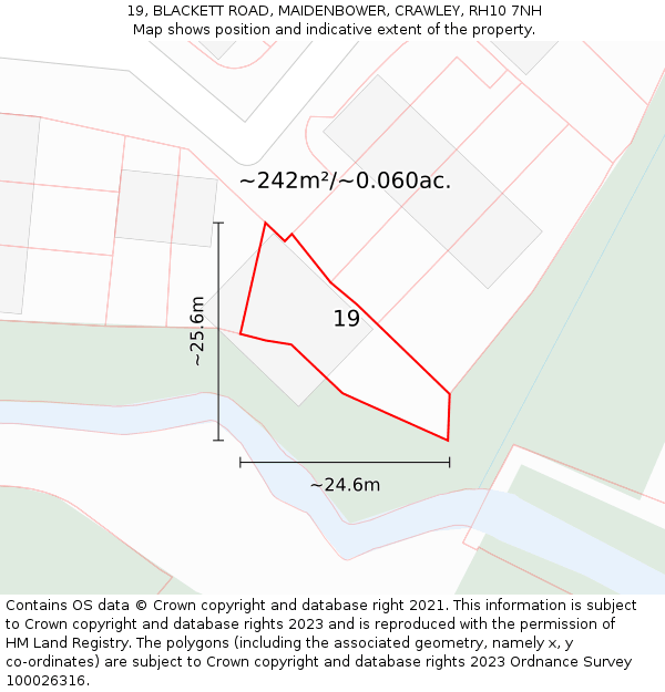 19, BLACKETT ROAD, MAIDENBOWER, CRAWLEY, RH10 7NH: Plot and title map