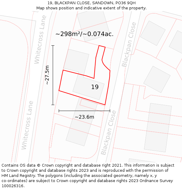 19, BLACKPAN CLOSE, SANDOWN, PO36 9QH: Plot and title map