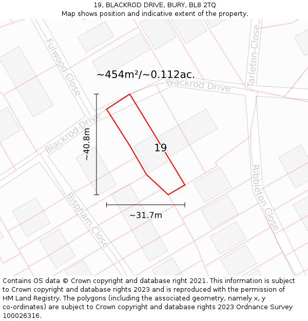 19, BLACKROD DRIVE, BURY, BL8 2TQ: Plot and title map