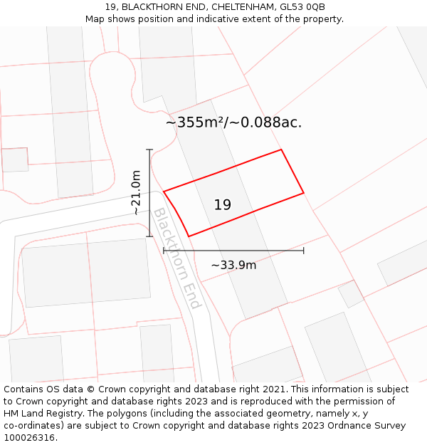 19, BLACKTHORN END, CHELTENHAM, GL53 0QB: Plot and title map