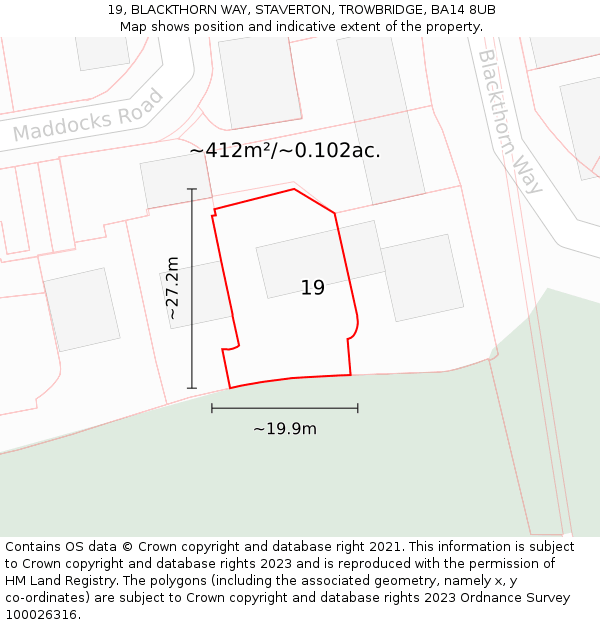 19, BLACKTHORN WAY, STAVERTON, TROWBRIDGE, BA14 8UB: Plot and title map