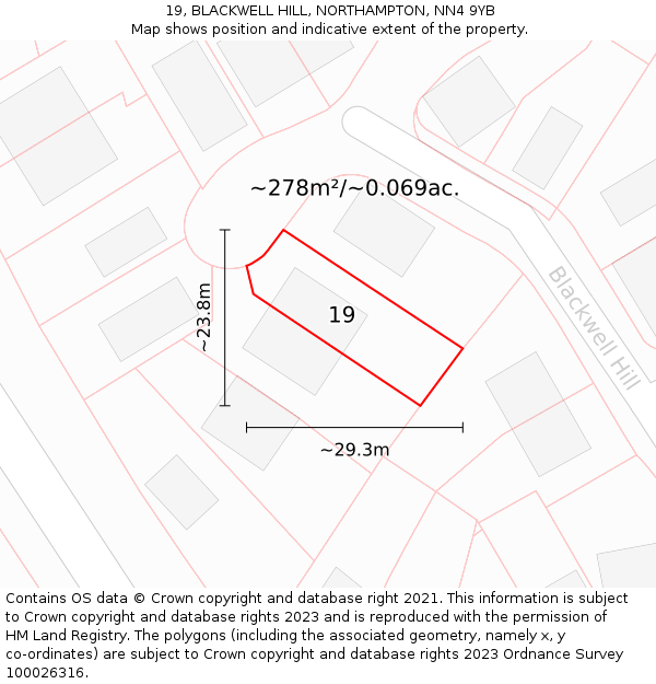 19, BLACKWELL HILL, NORTHAMPTON, NN4 9YB: Plot and title map