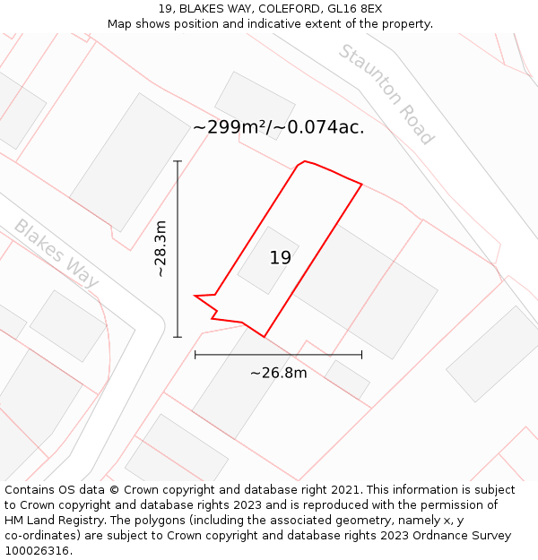 19, BLAKES WAY, COLEFORD, GL16 8EX: Plot and title map